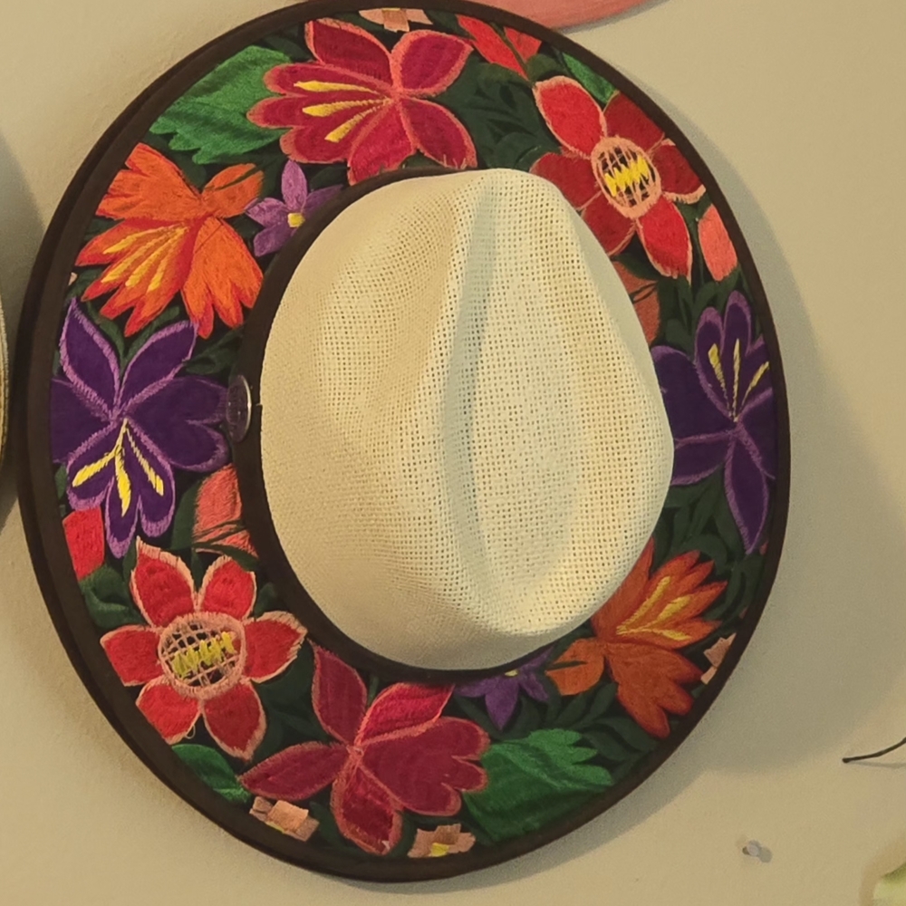 Embroidered Floral Hat with White Crown